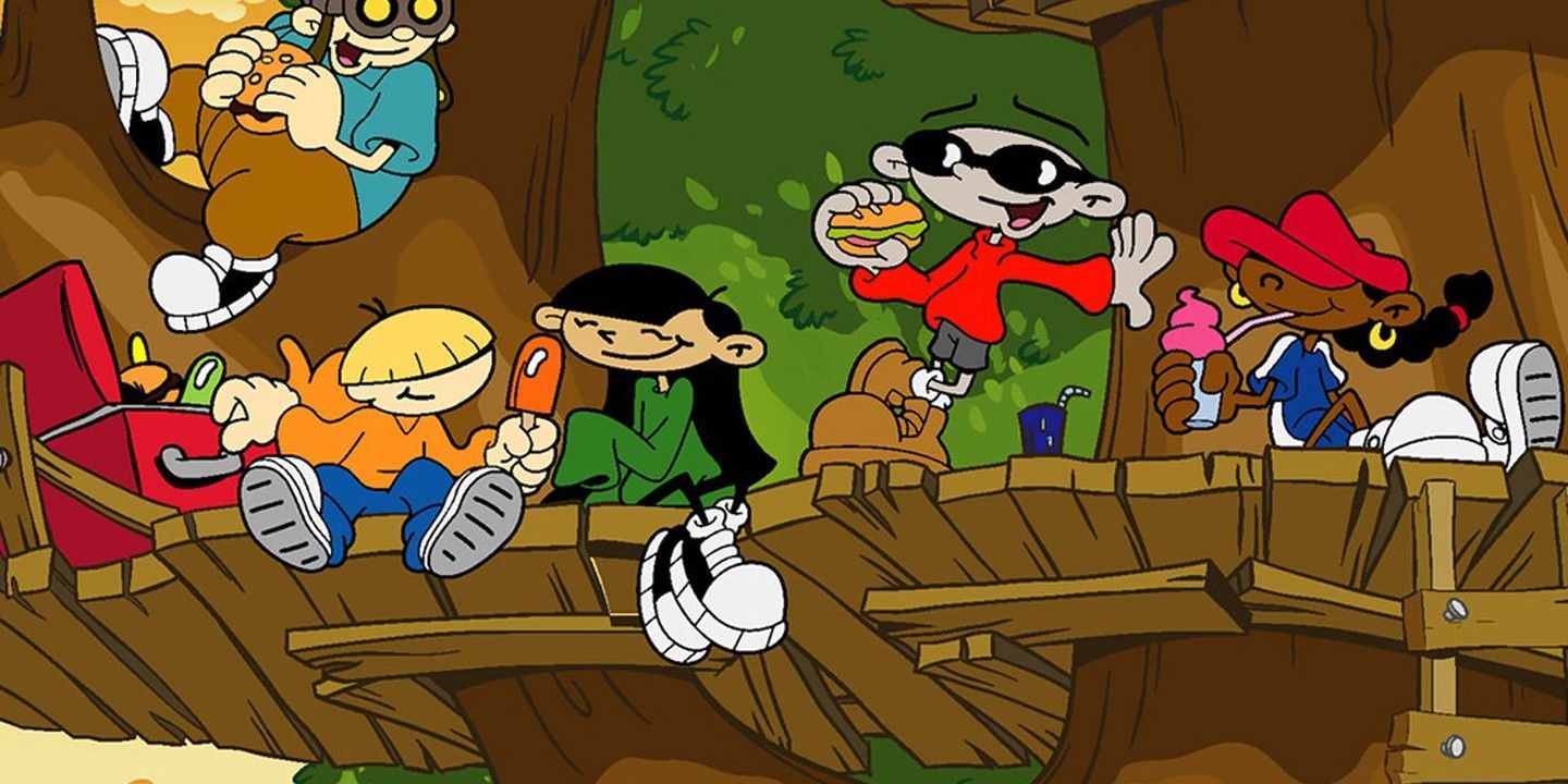 The main cast of Codename: Kids Next Door hanging out in a treehouse.