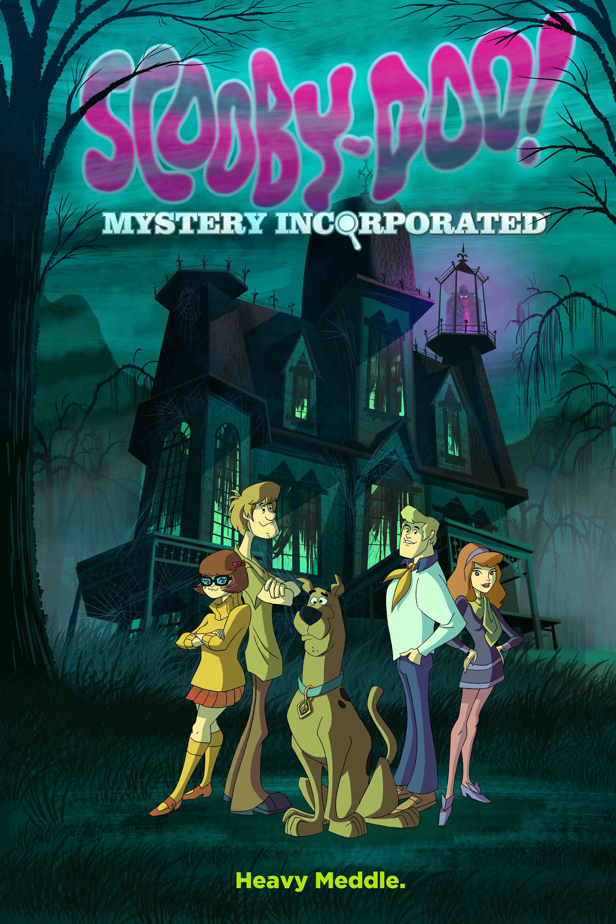 The Scooby Gang stand in front of a haunted looking house in Scooby Doo! Mystery Incorporated